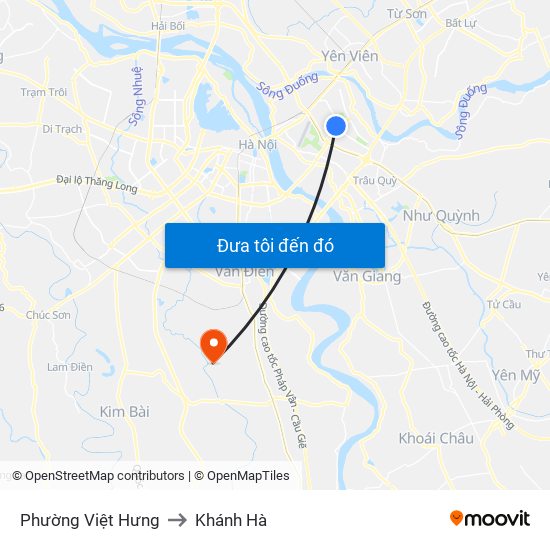 Phường Việt Hưng to Khánh Hà map