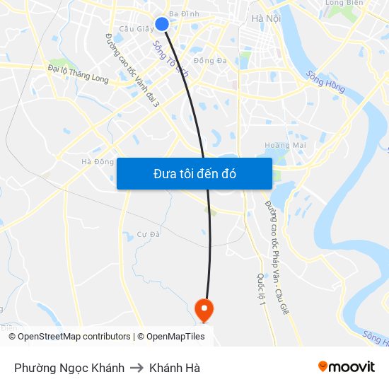 Phường Ngọc Khánh to Khánh Hà map