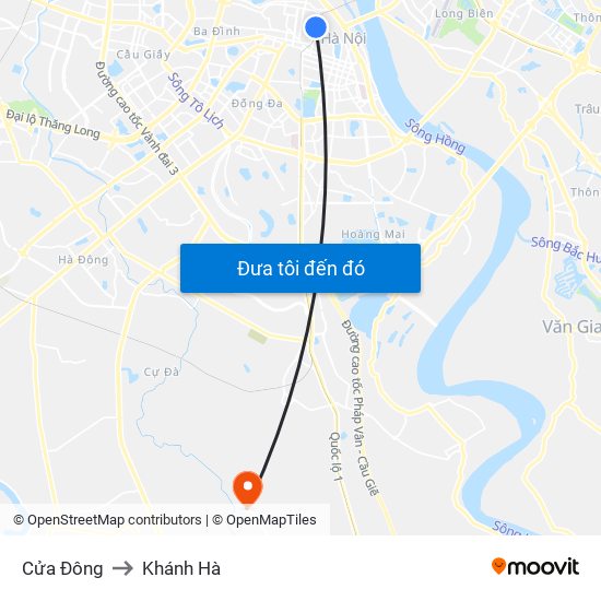 Cửa Đông to Khánh Hà map