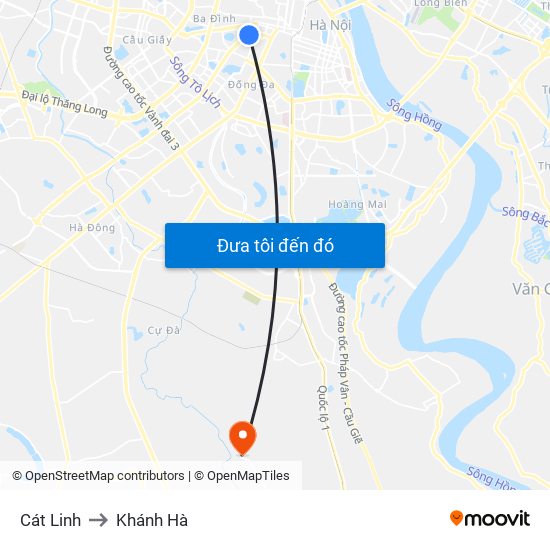 Cát Linh to Khánh Hà map