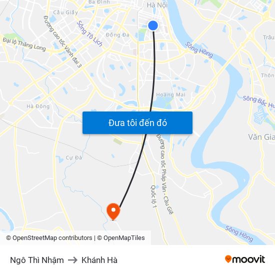Ngô Thì Nhậm to Khánh Hà map