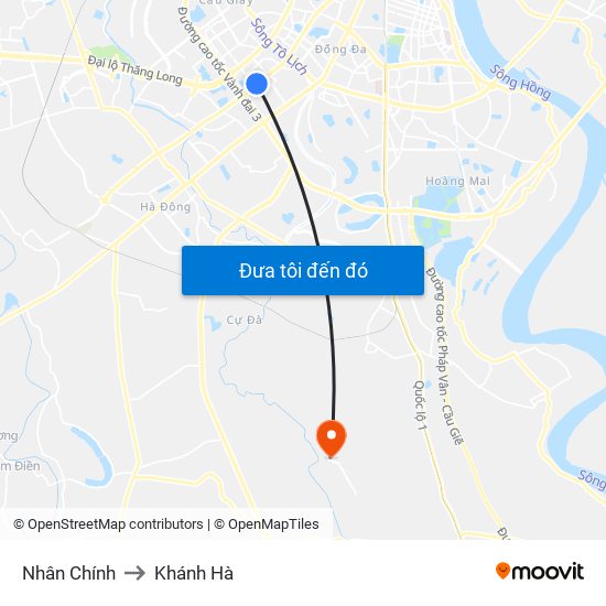 Nhân Chính to Khánh Hà map