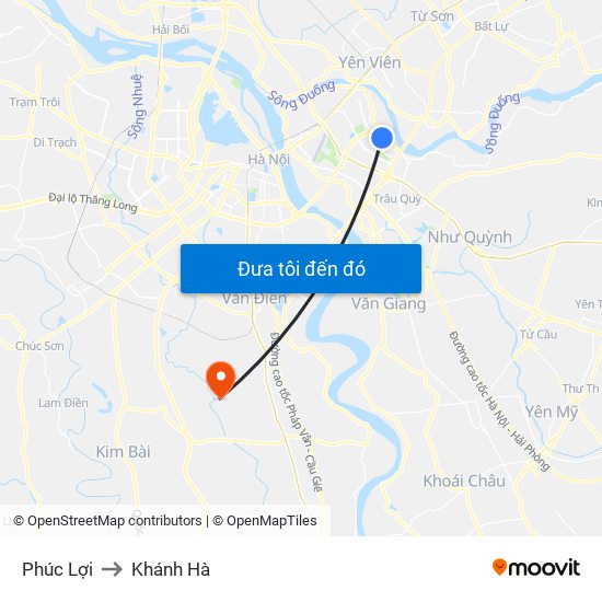 Phúc Lợi to Khánh Hà map