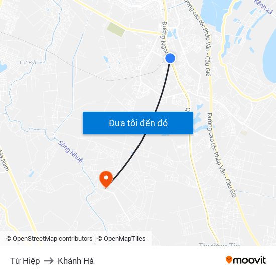 Tứ Hiệp to Khánh Hà map