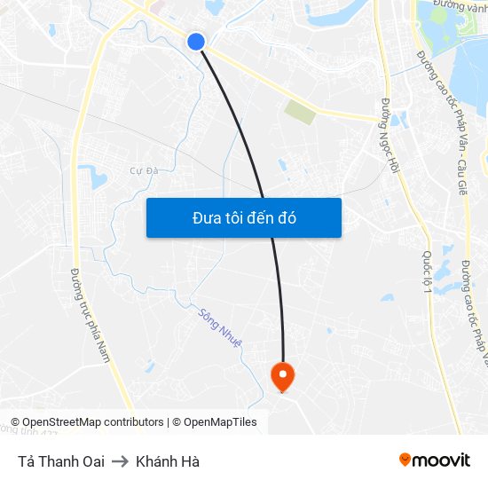 Tả Thanh Oai to Khánh Hà map