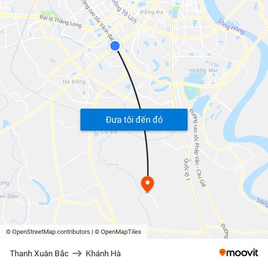 Thanh Xuân Bắc to Khánh Hà map