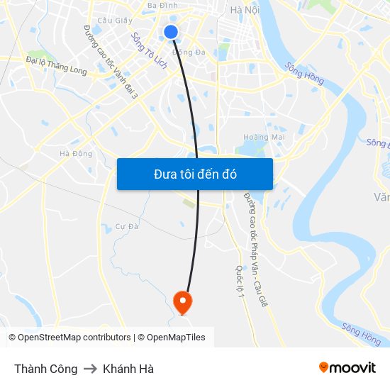 Thành Công to Khánh Hà map