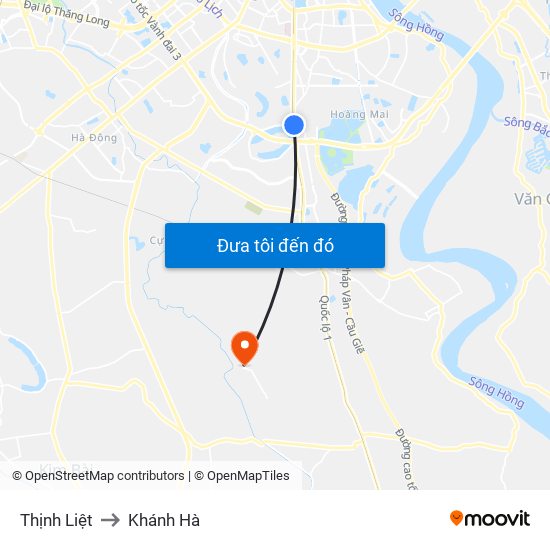 Thịnh Liệt to Khánh Hà map