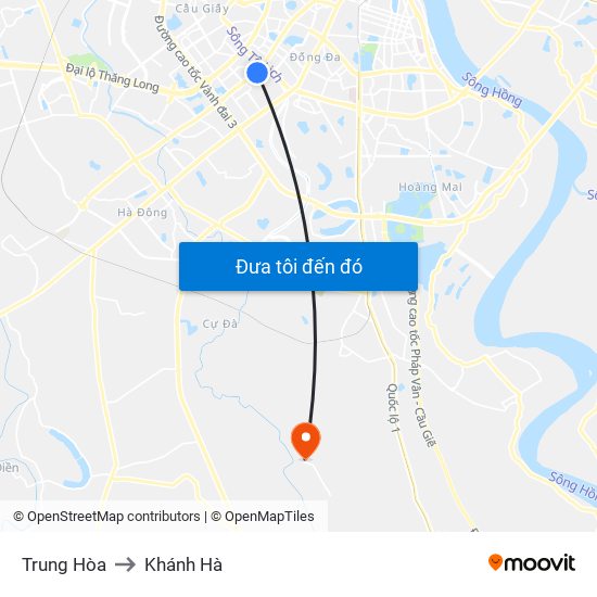 Trung Hòa to Khánh Hà map