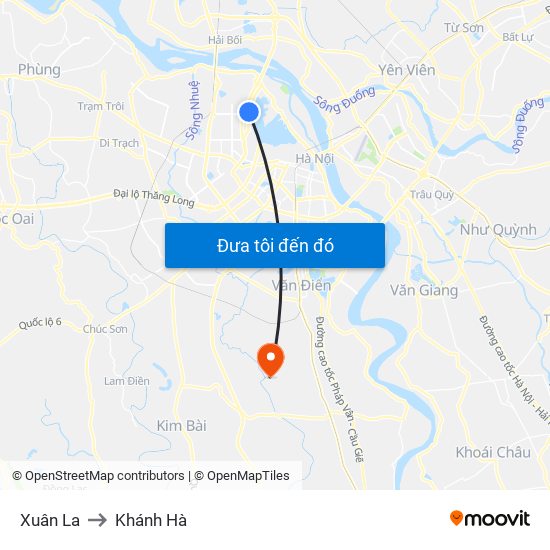 Xuân La to Khánh Hà map