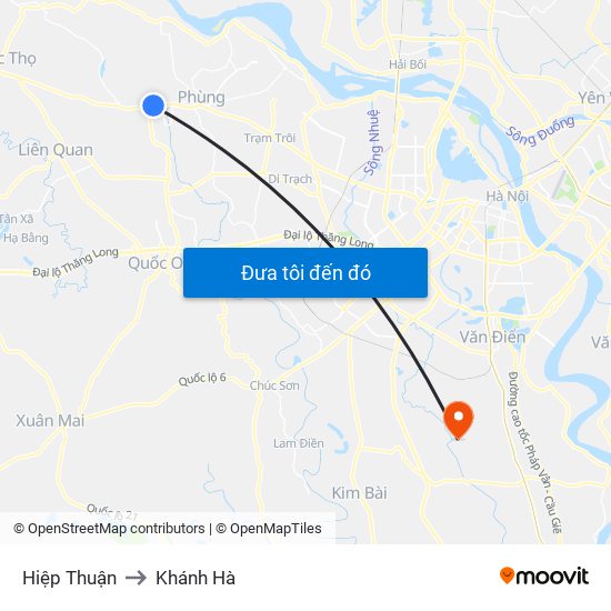 Hiệp Thuận to Khánh Hà map