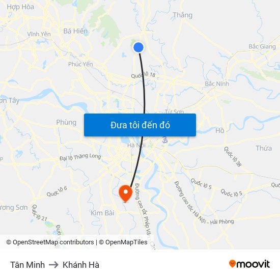 Tân Minh to Khánh Hà map