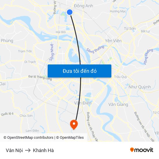 Vân Nội to Khánh Hà map