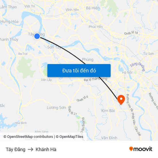 Tây Đằng to Khánh Hà map