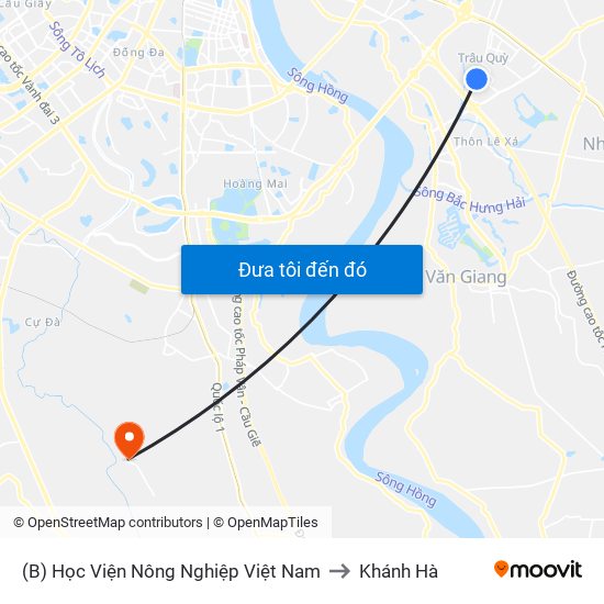 (B) Học Viện Nông Nghiệp Việt Nam to Khánh Hà map