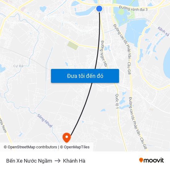 Bến Xe Nước Ngầm to Khánh Hà map