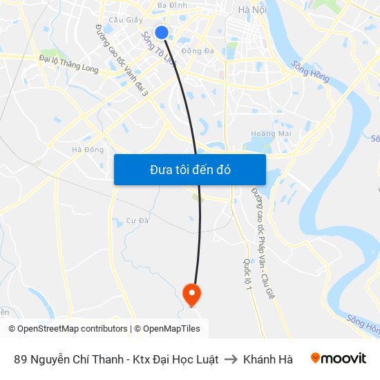 89 Nguyễn Chí Thanh - Ktx Đại Học Luật to Khánh Hà map