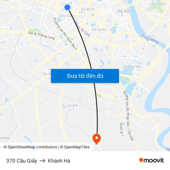 370 Cầu Giấy to Khánh Hà map