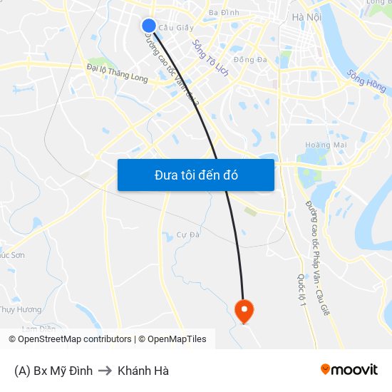 (A) Bx Mỹ Đình to Khánh Hà map