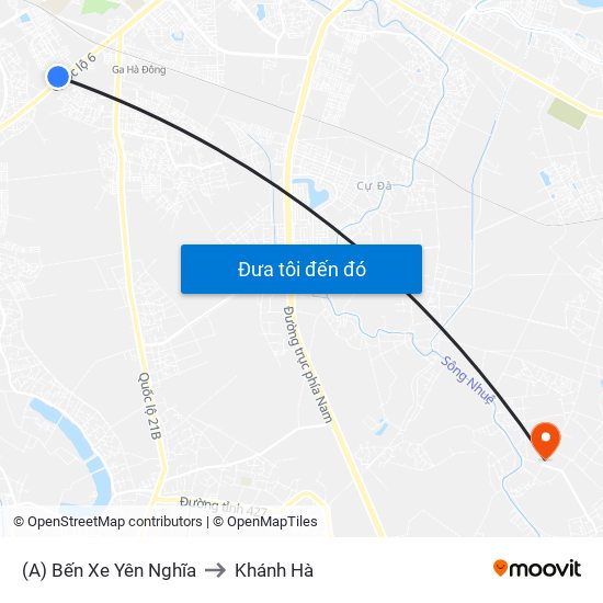 (A) Bến Xe Yên Nghĩa to Khánh Hà map