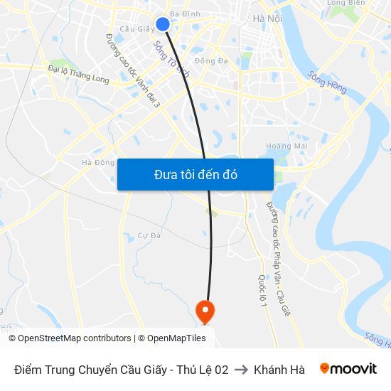 Điểm Trung Chuyển Cầu Giấy - Thủ Lệ 02 to Khánh Hà map