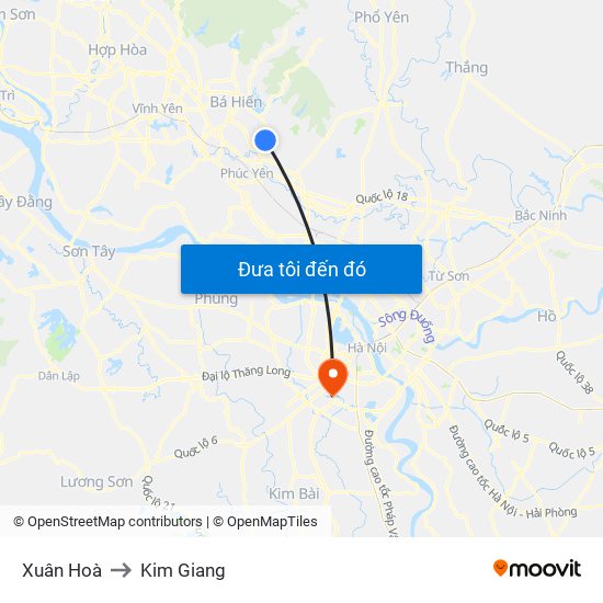 Xuân Hoà to Kim Giang map