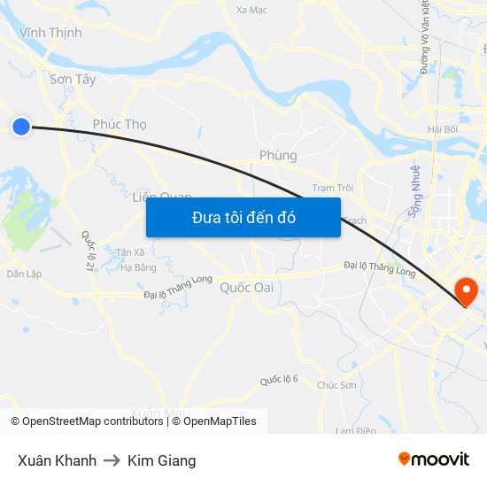 Xuân Khanh to Kim Giang map