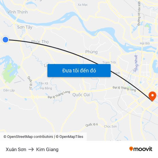 Xuân Sơn to Kim Giang map