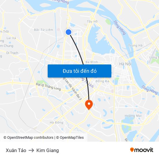 Xuân Tảo to Kim Giang map