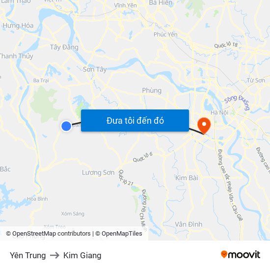 Yên Trung to Kim Giang map