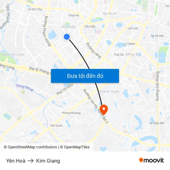 Yên Hoà to Kim Giang map