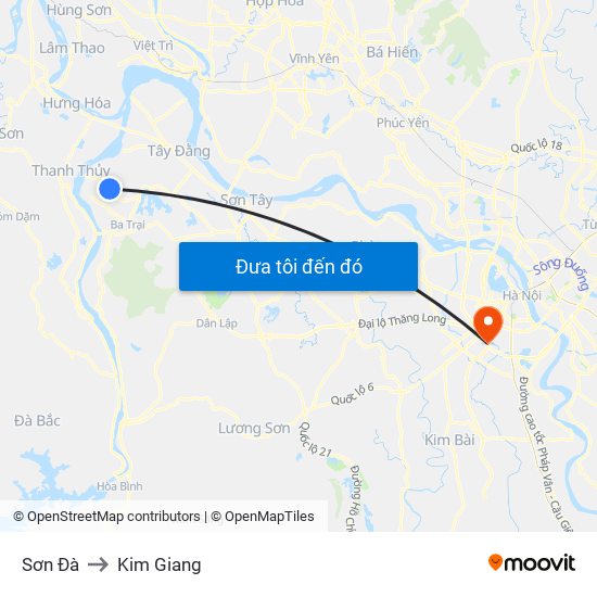 Sơn Đà to Kim Giang map