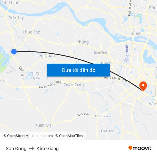 Sơn Đông to Kim Giang map