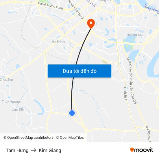 Tam Hưng to Kim Giang map