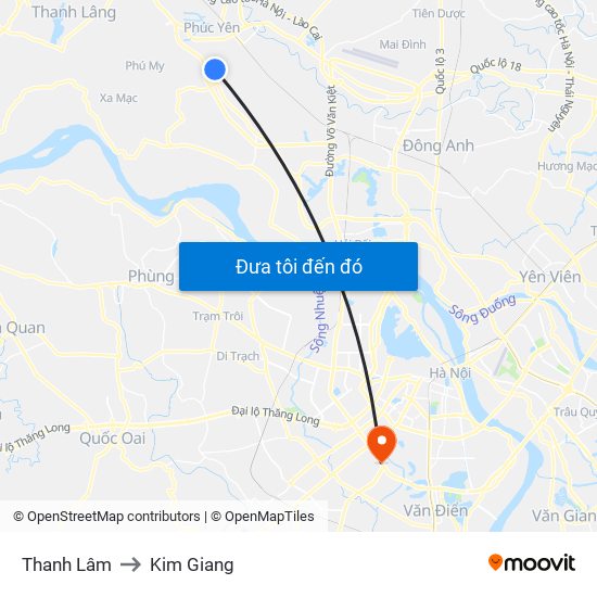 Thanh Lâm to Kim Giang map