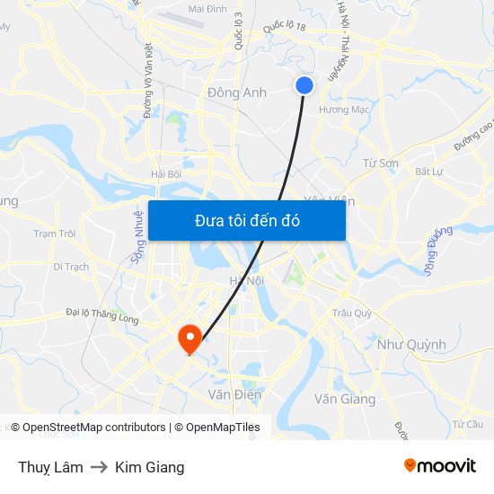 Thuỵ Lâm to Kim Giang map