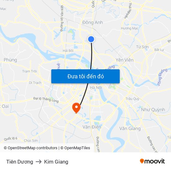 Tiên Dương to Kim Giang map