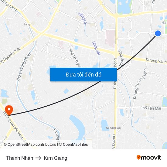 Thanh Nhàn to Kim Giang map