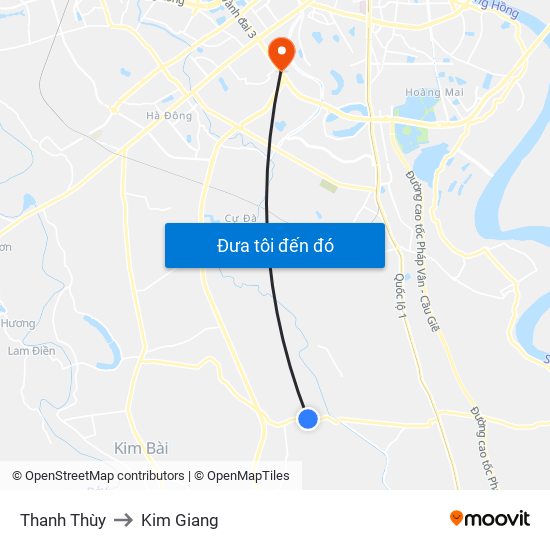 Thanh Thùy to Kim Giang map