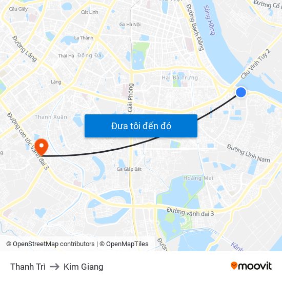 Thanh Trì to Kim Giang map