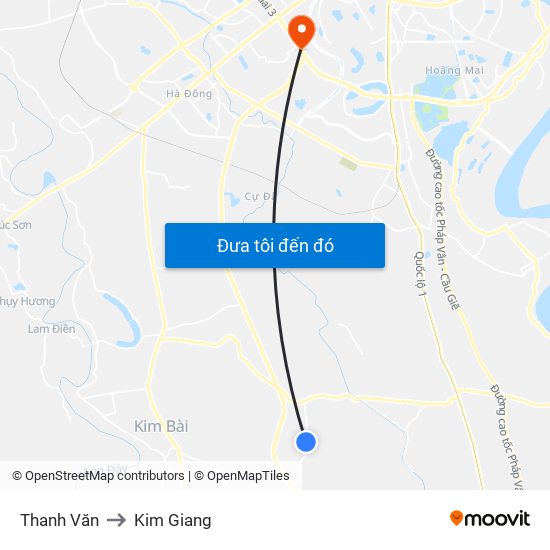 Thanh Văn to Kim Giang map