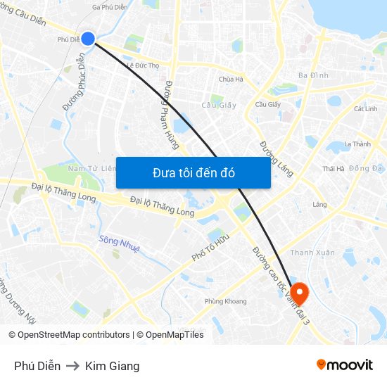 Phú Diễn to Kim Giang map