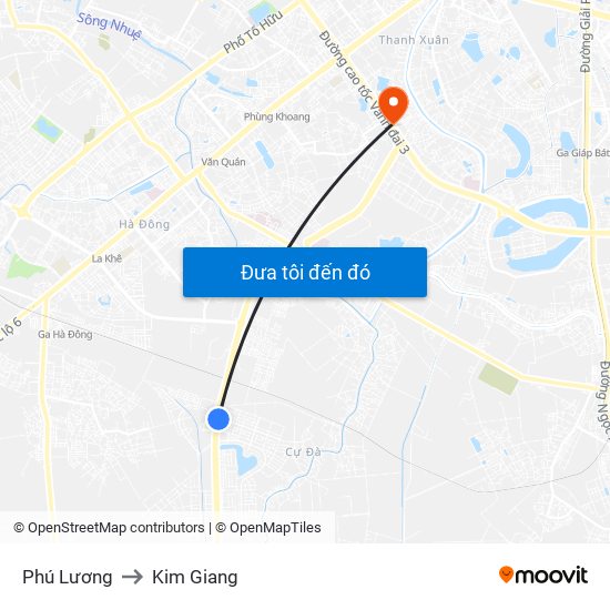 Phú Lương to Kim Giang map