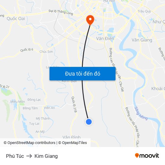 Phú Túc to Kim Giang map