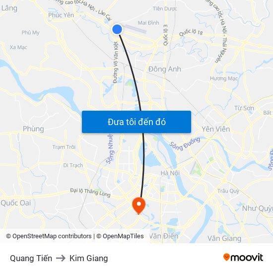 Quang Tiến to Kim Giang map