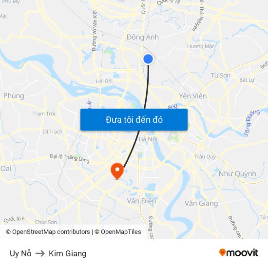 Uy Nỗ to Kim Giang map