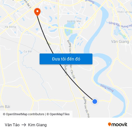 Vân Tảo to Kim Giang map