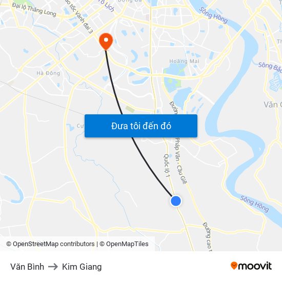 Văn Bình to Kim Giang map