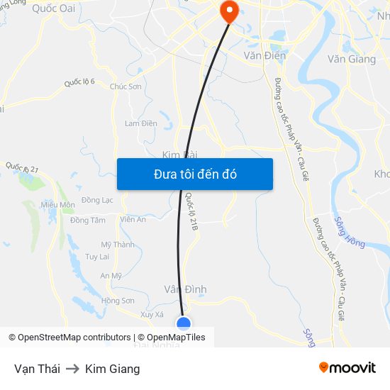 Vạn Thái to Kim Giang map