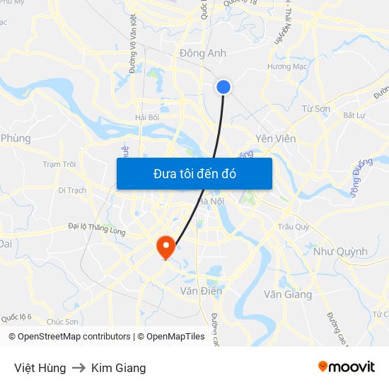 Việt Hùng to Kim Giang map